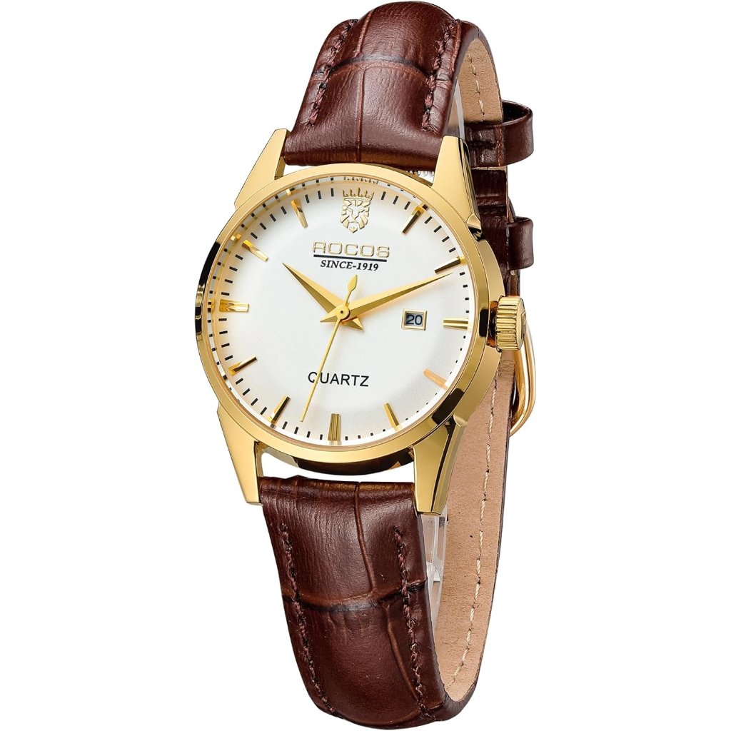 Womens Classic WatchBrown Leather Watches For Women Ladies Analog WatchWhit